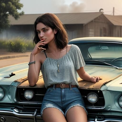 Woman on Mustang in Southern Town