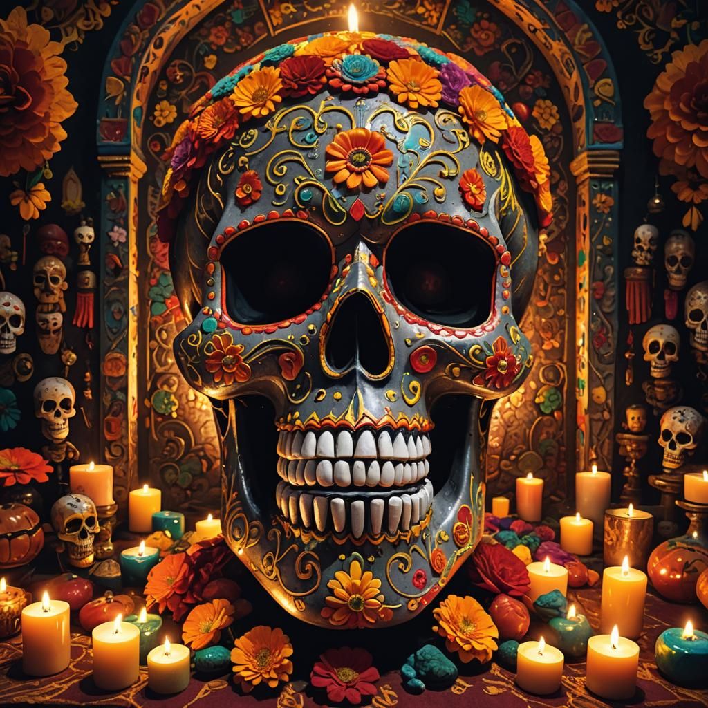 Giant Sugar Skull in Mexican Folk Art Style