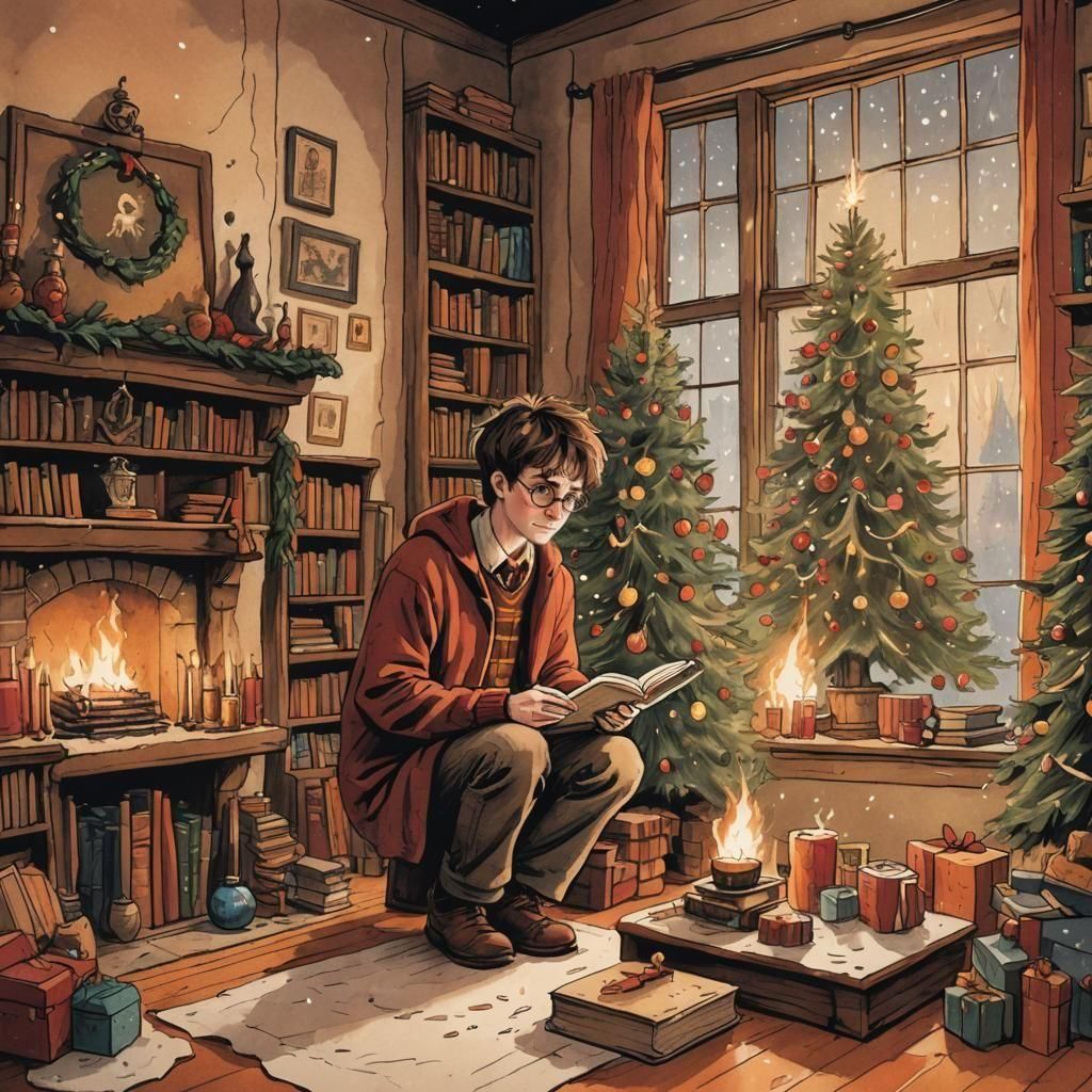 Harry Potter Christmas in Cartoon Style