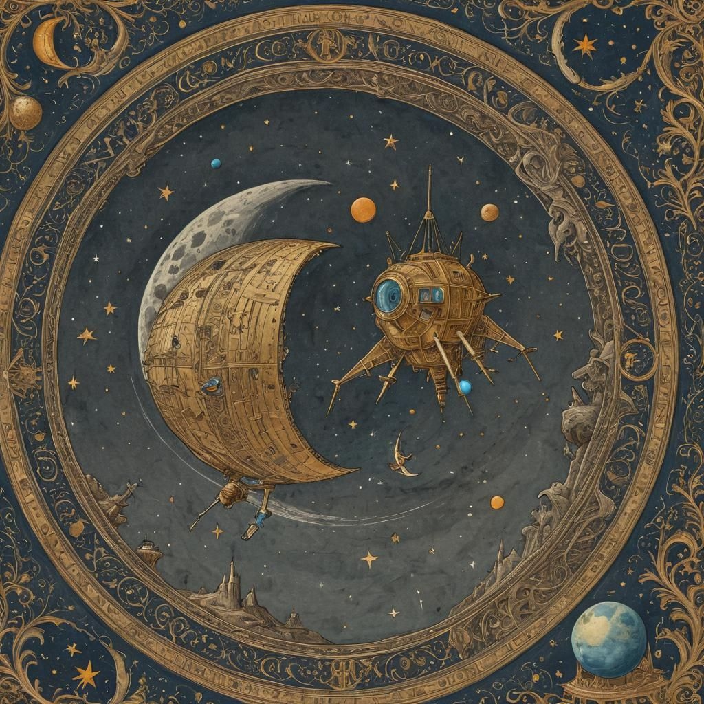 Lunar Lander in Medieval Manuscript Style