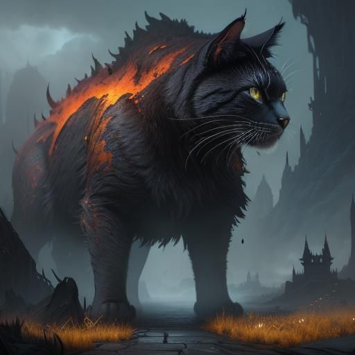 Fantastical Cat in Detailed Matte Painting