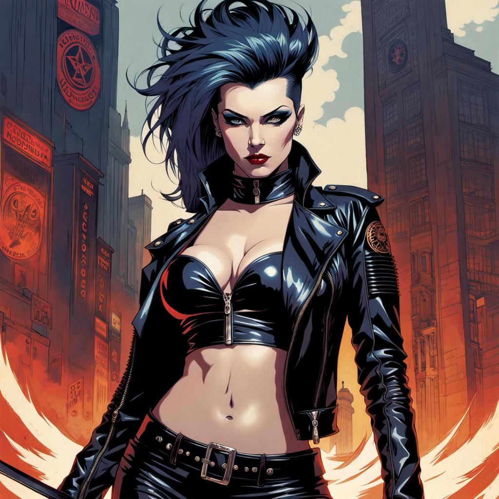 Goth Woman Portrait in Cyberpunk Grunge Style