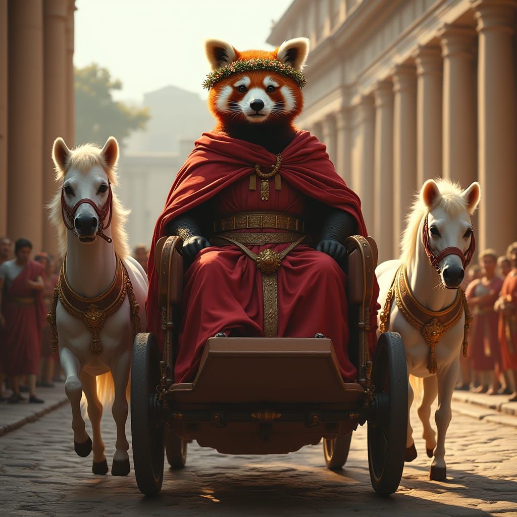 Red Panda Roman Senator Triumphs in Chariot