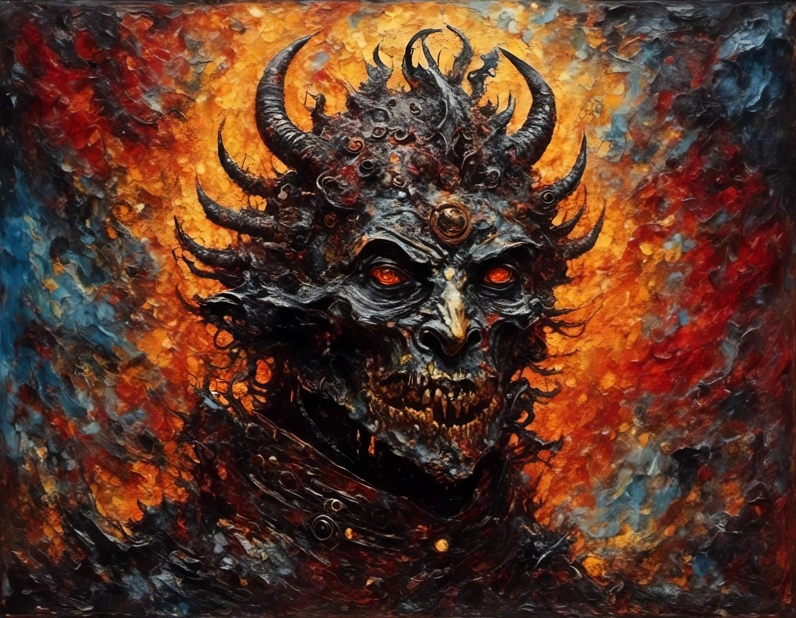 Demon God Rises: Expressionist Oil Painting