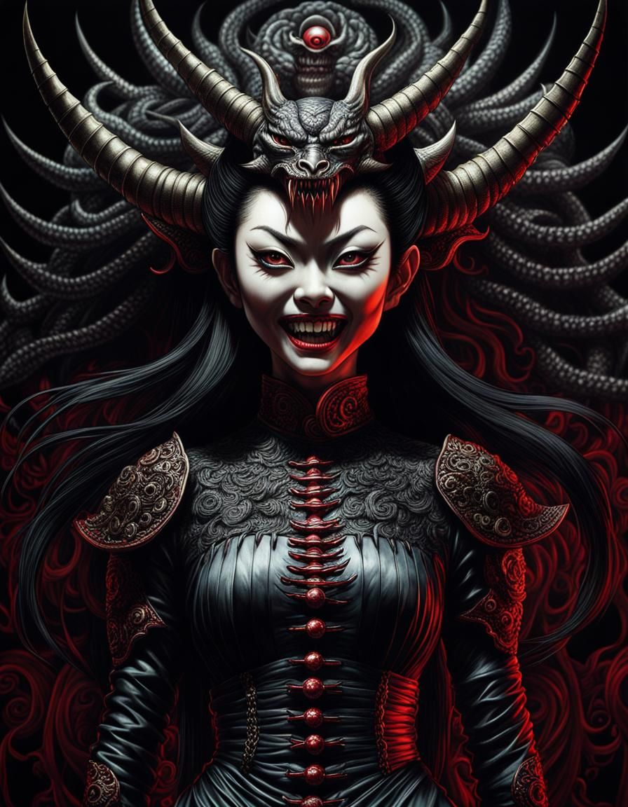 Japanese Horror Demon Woman Portrait in Gothic Style