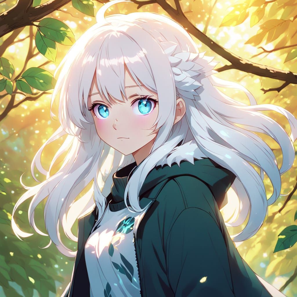 Gentle Moe Anime Girl in Tree-Lined Area