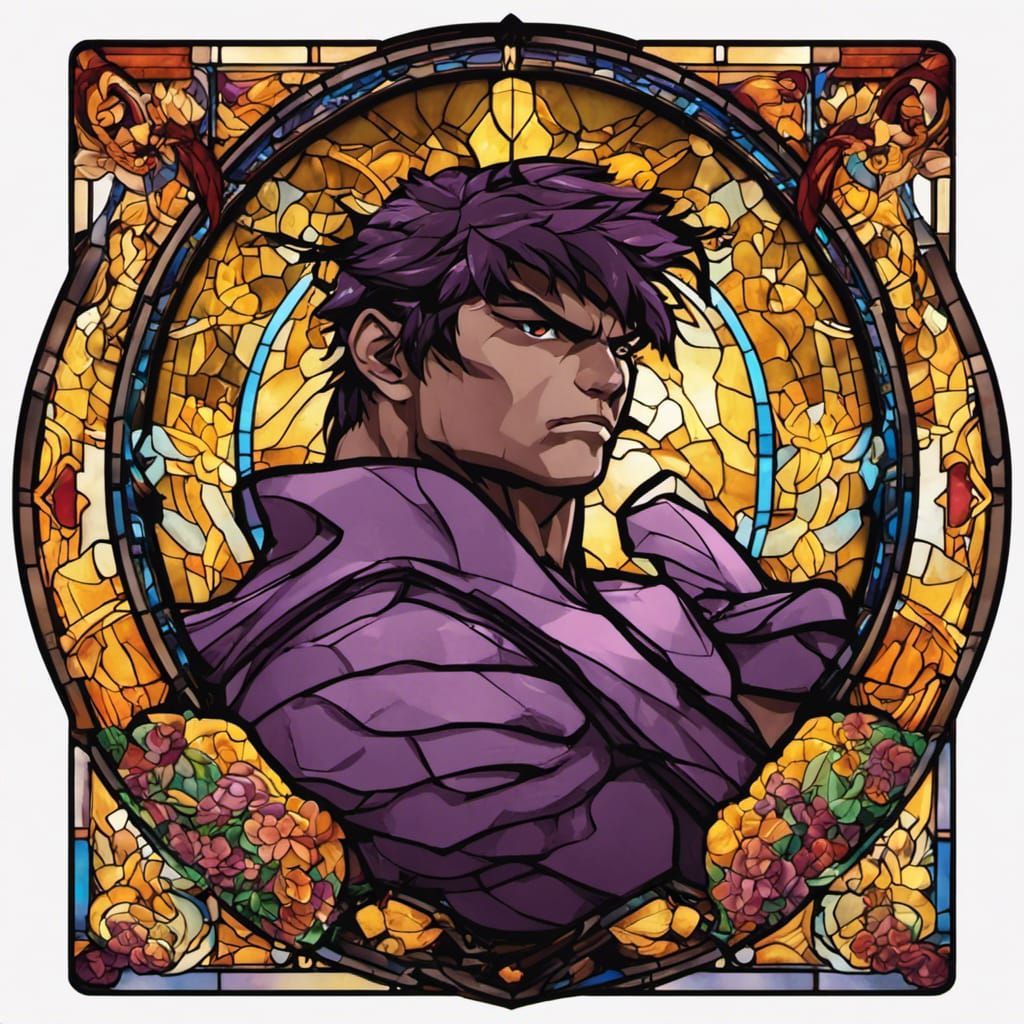 Stained Glass Ryu Street Fighter in Dark Fantasy Style