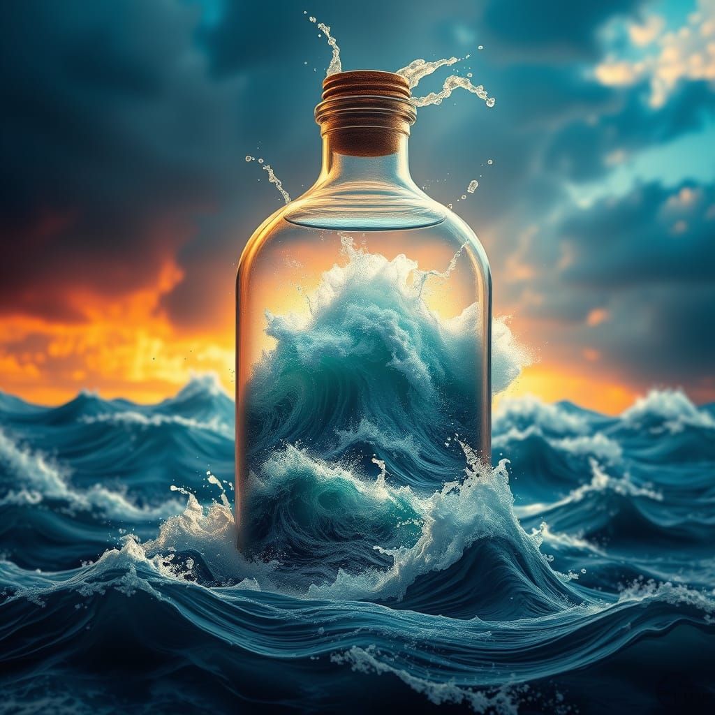 Stormy Ocean in a Bottle: Dramatic Concept Art