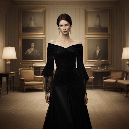 Elegant Woman in Moody, Hyperrealistic Setting