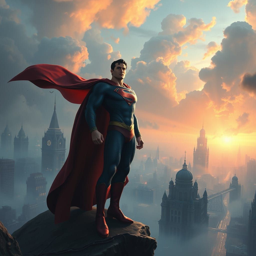 Superman in a Dreamlike Cityscape, Piotr Binkowski-Inspired ...