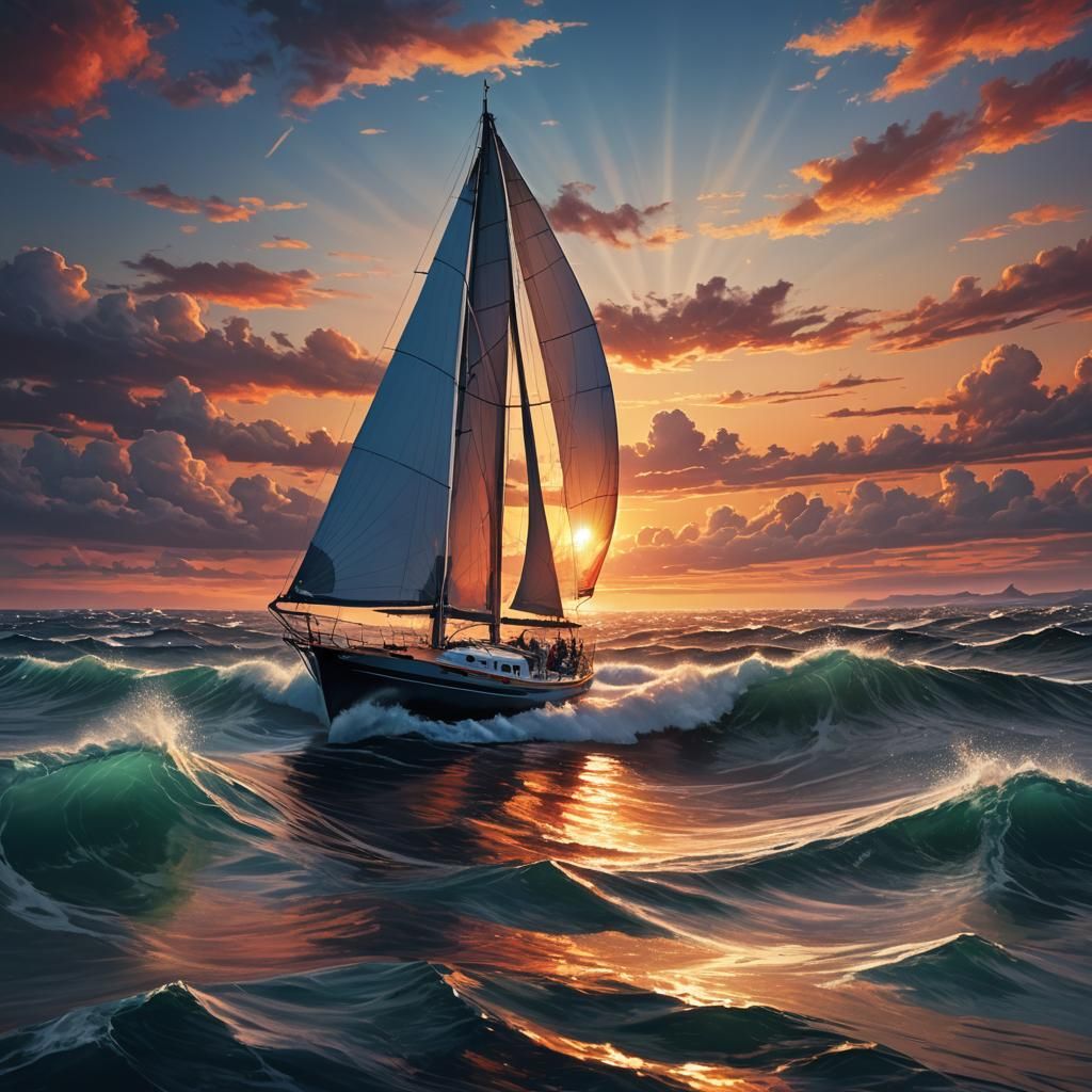 Sailboat at Sunset: Hyper-Realistic Digital Art