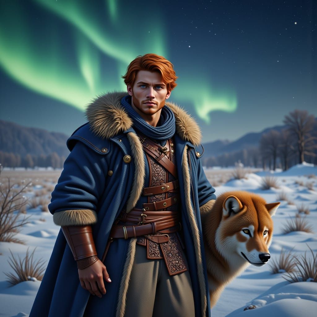 Siberian Prince in Aurora Light, Evokes Classical Painting