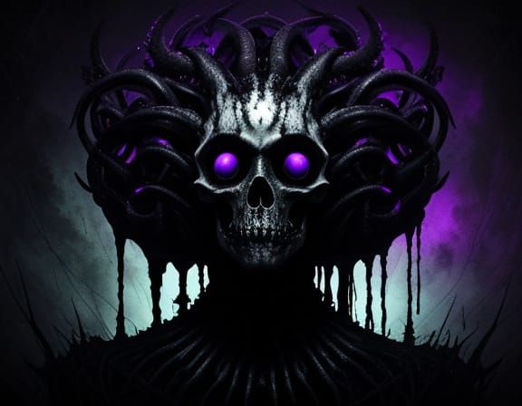 Monstrous Entity Emerging from Void in Dark Abstract Surreal...