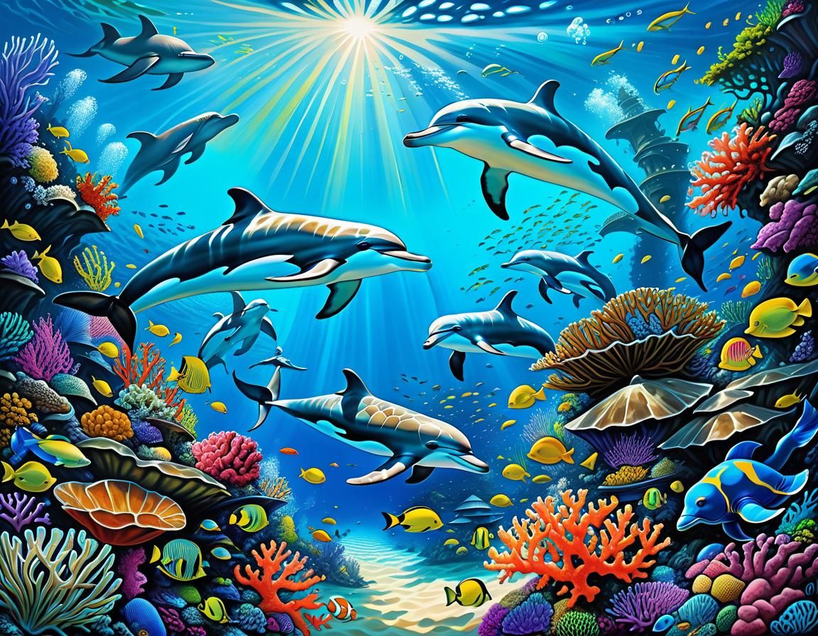 Vibrant Undersea Marine Life in Oil Painting