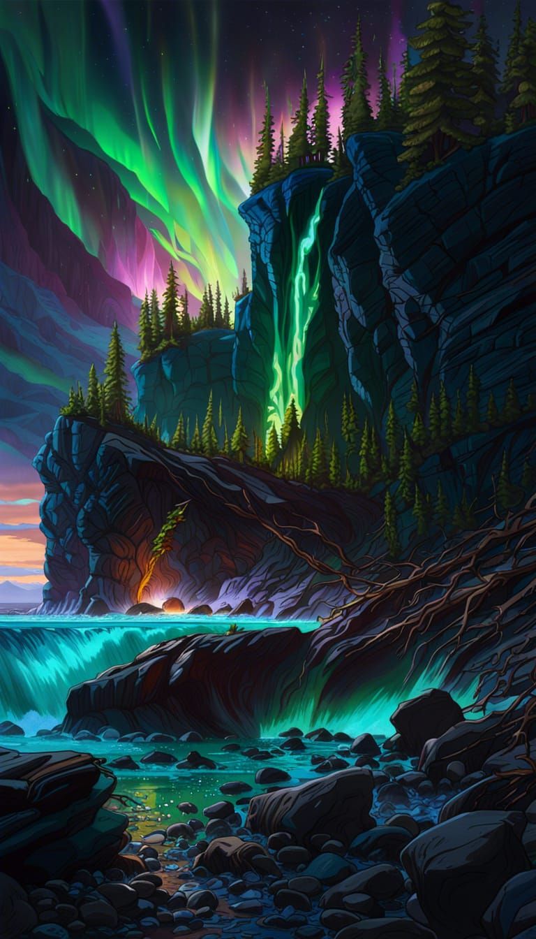 Apostle Islands Aurora Borealis: Dark Fantasy Lakeshore
