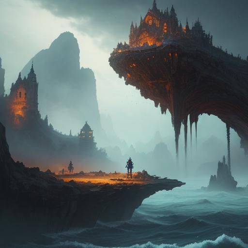 Lonely Boat at Night: Detailed Matte Painting