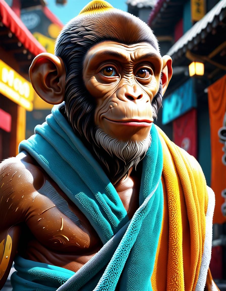 Funky Monkey Monk in Detailed Graffiti Art
