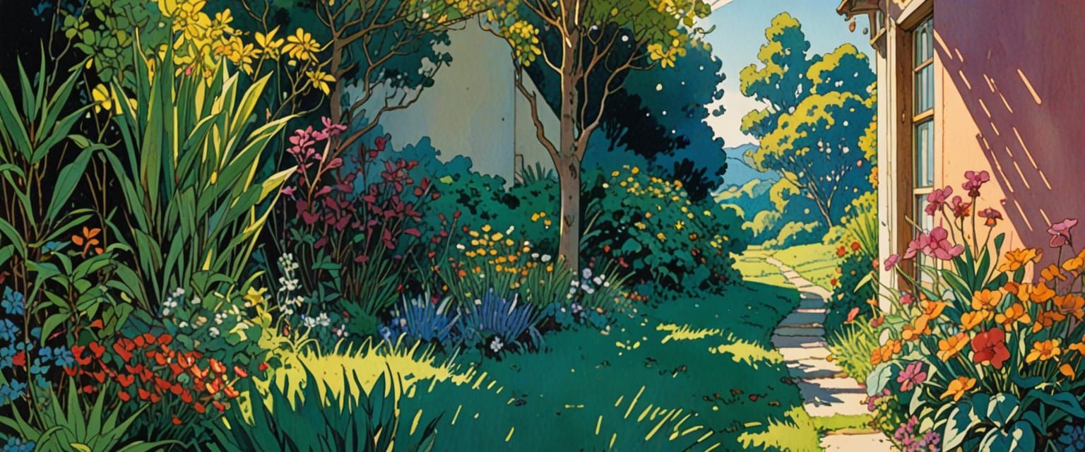 Vibrant Sky Garden in Watercolor Comic Style