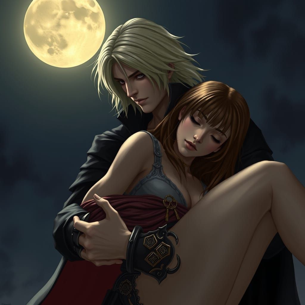 Alucard Carries a Sleeping Maiden Through His Manor