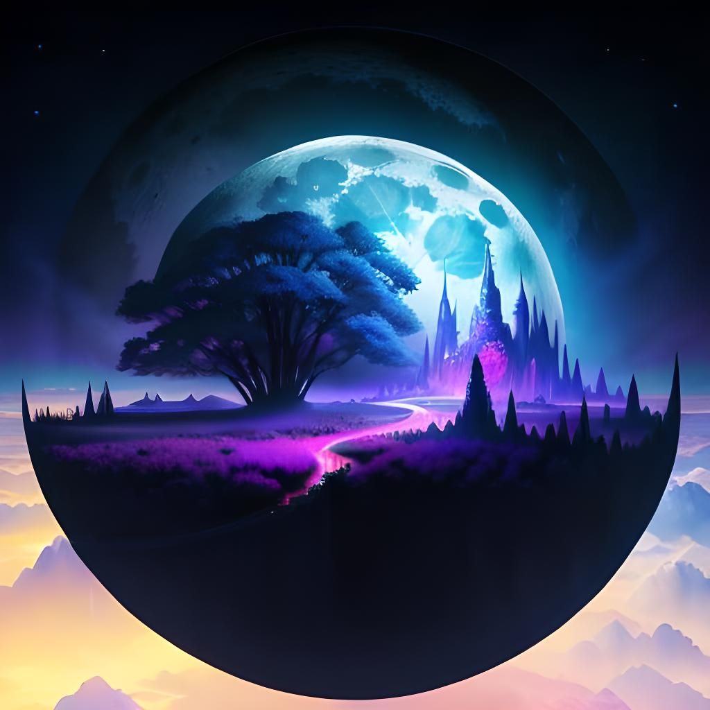 Ethereal Moonscape Fantasy Illustration in Hyperdetailed Sty...