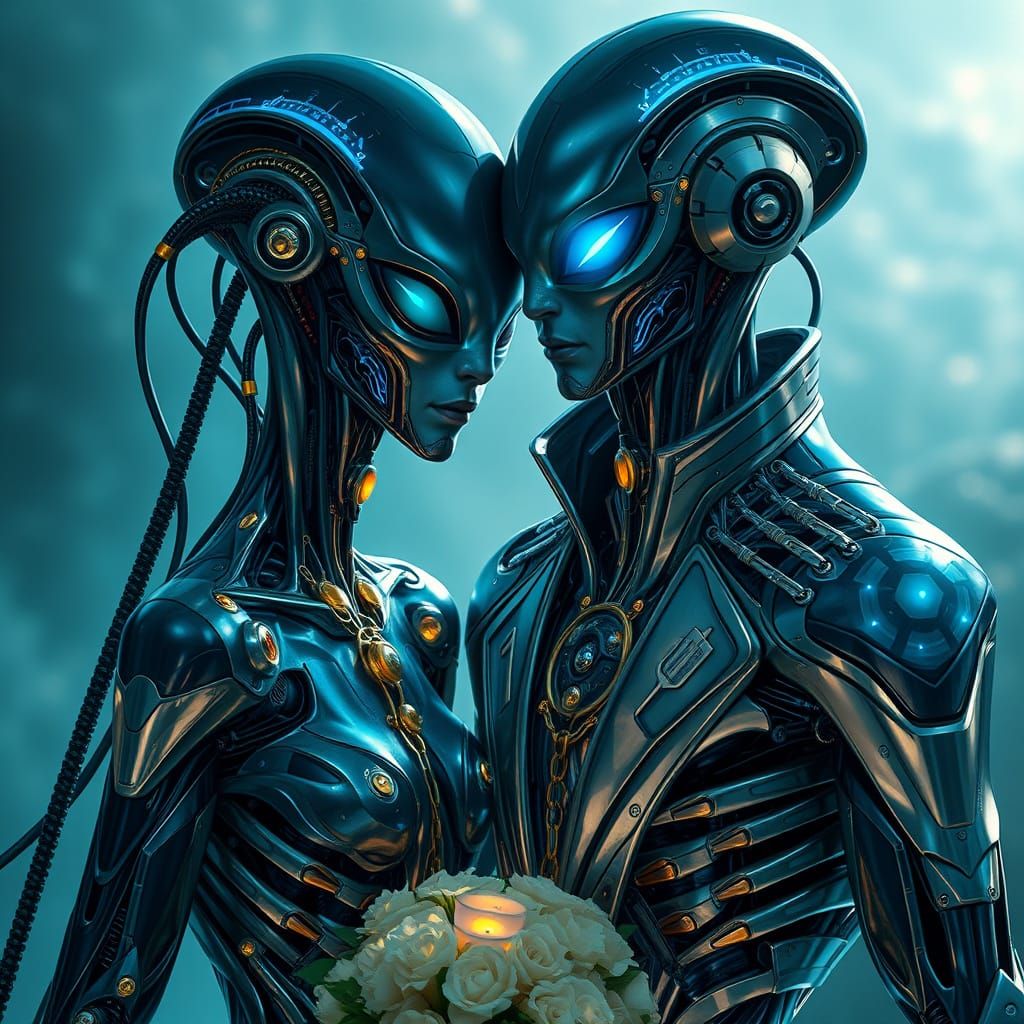 Alien Wedding in Futuristic Cyberpunk Style