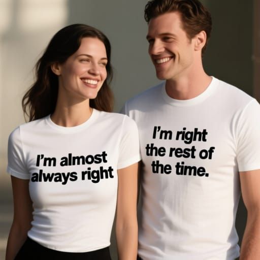 Stylish Couple with Slogan T-Shirts, Photorealistic Image