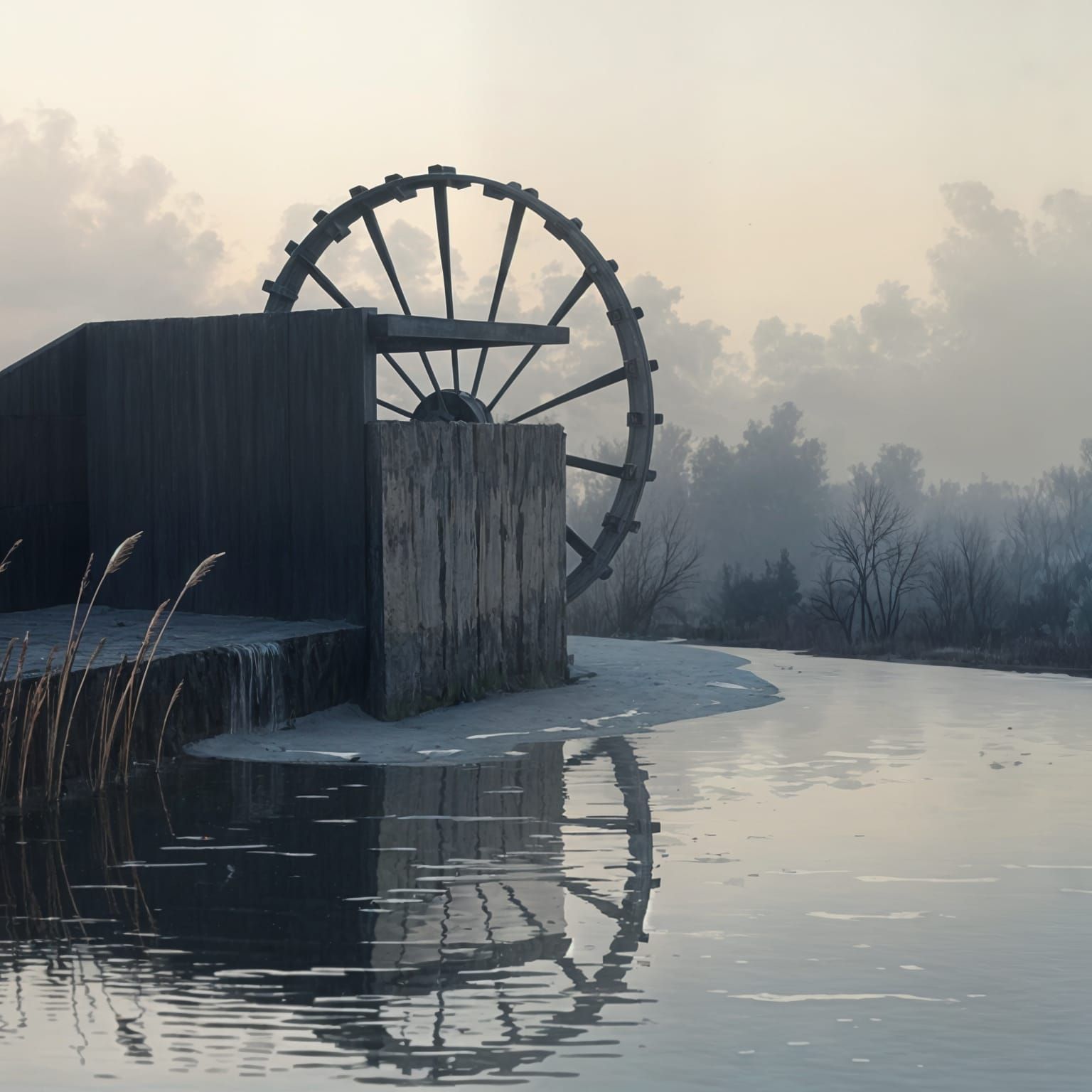 Symmetrical Waterwheel in Elegant Minimalist Style