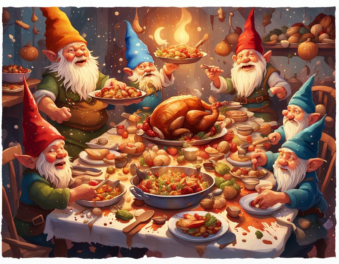Gnomes' Whimsical Thanksgiving Food Fight
