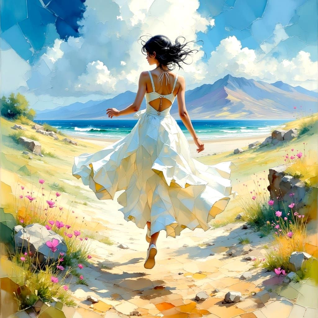 Abstract Landscape with Metallic Textures and Pastel Colors