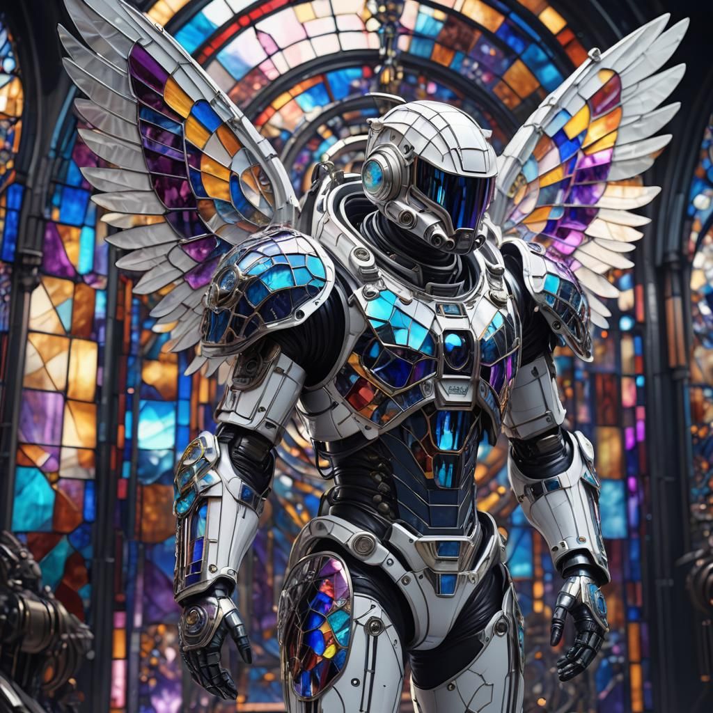 Biomechanical Astronaut in Stained Glass Armor