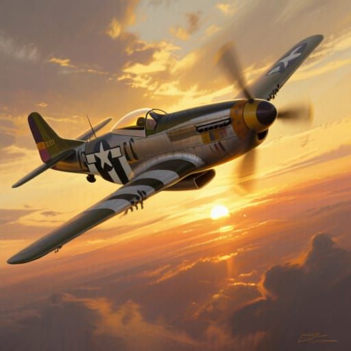 P-51 Mustang in Dramatic Sunset Light