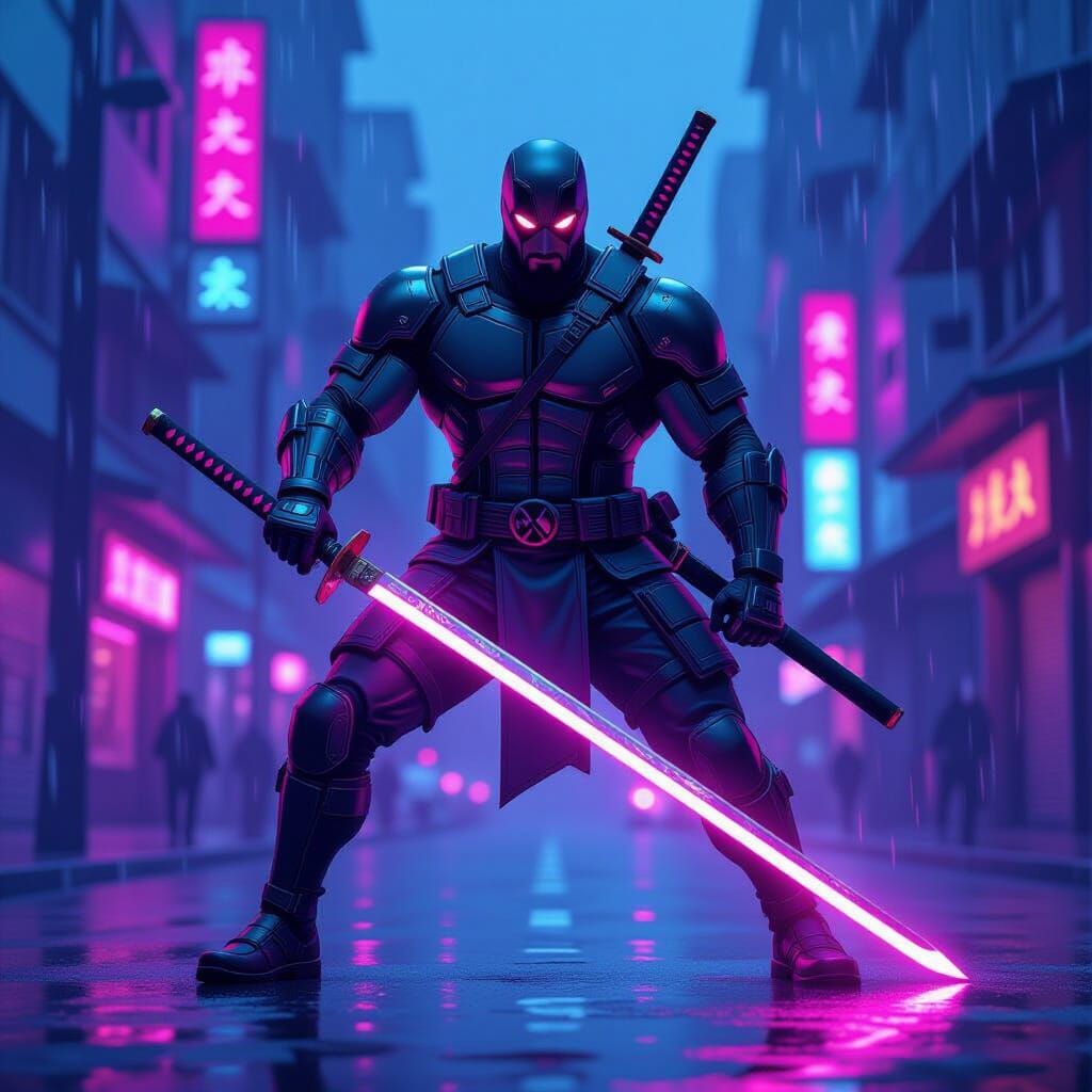 Cyberpunk Warrior King with Glowing Katana