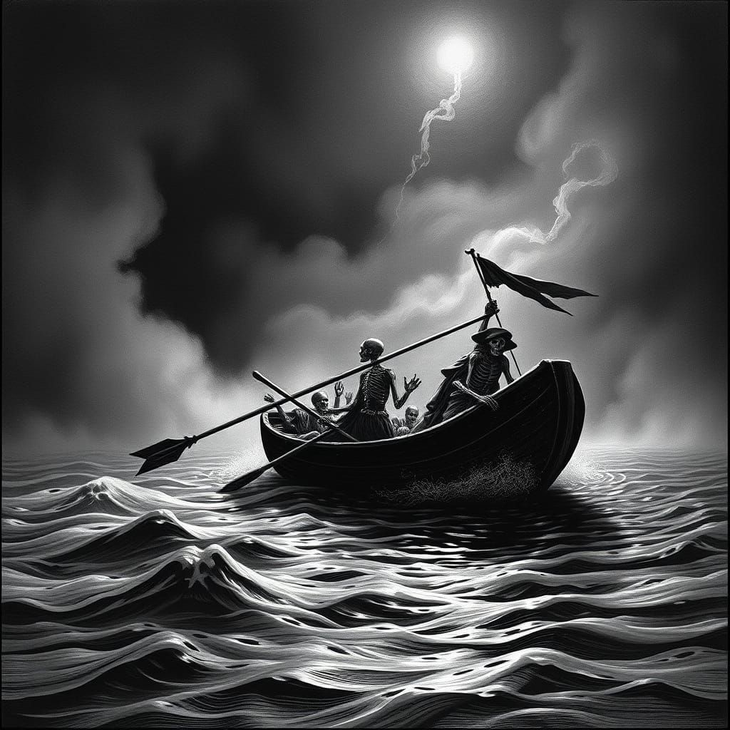 Charon, Skeletal Boatman, Crossing the River Styx