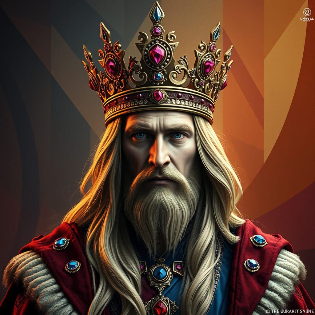 Regal King in Geometric Abstract Art Style