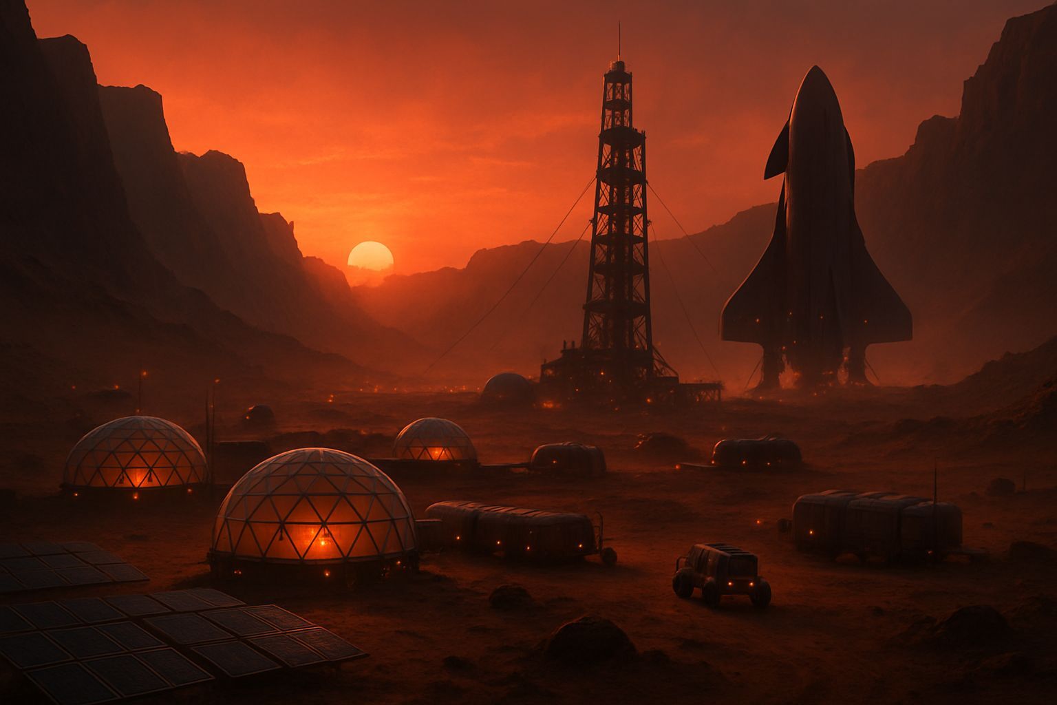 Mars Colony at Dusk Cinematic Landscape