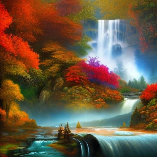 Steampunk Train in Colorful Autumn Woods