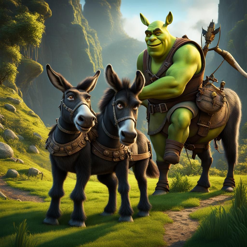 Fantastical Shrek and Two-Headed Donkey Art