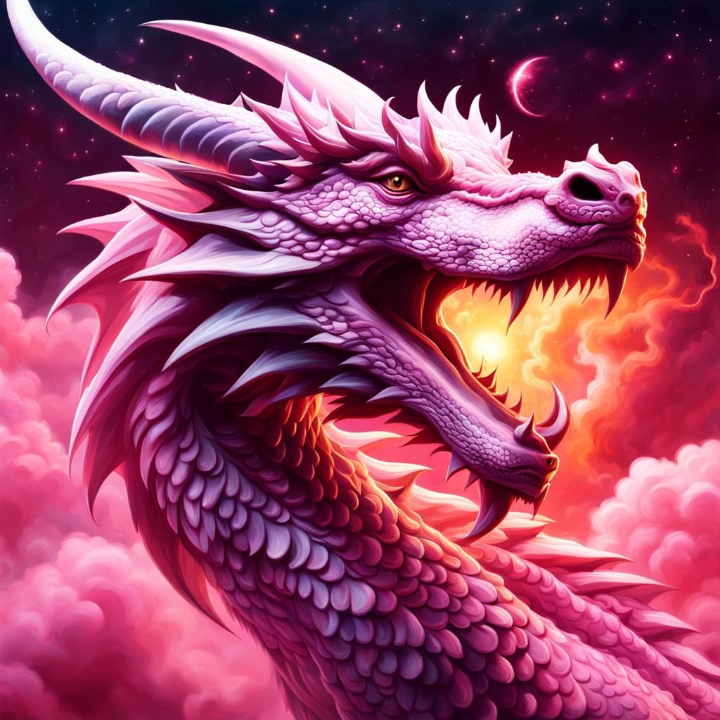Ethereal Pink Dragon in Cosmic Pastel Dreamscape