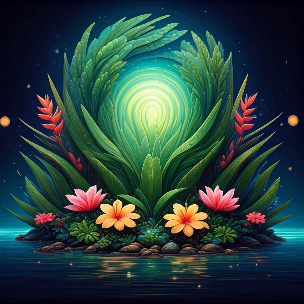 Ethereal Tropical Oasis in Vibrant Astral Cosmos