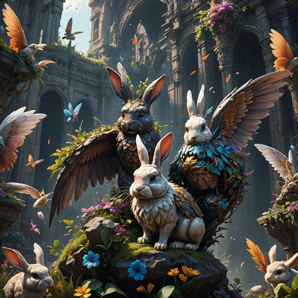 Fantastical Winged Bunny in Detailed Digital Painting