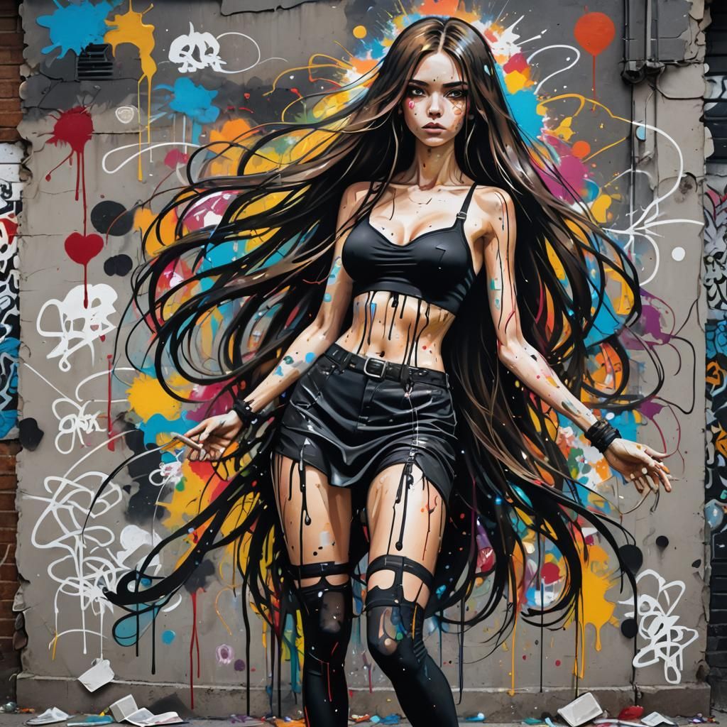 Striking Graffiti Art of a Woman in Dark Dress