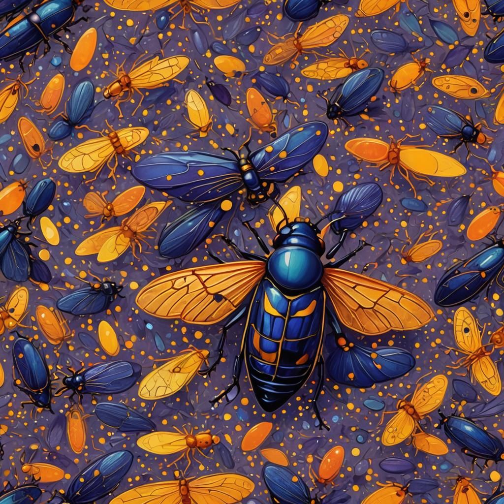 Abstract Cicada with Complementary Color Particle Effects