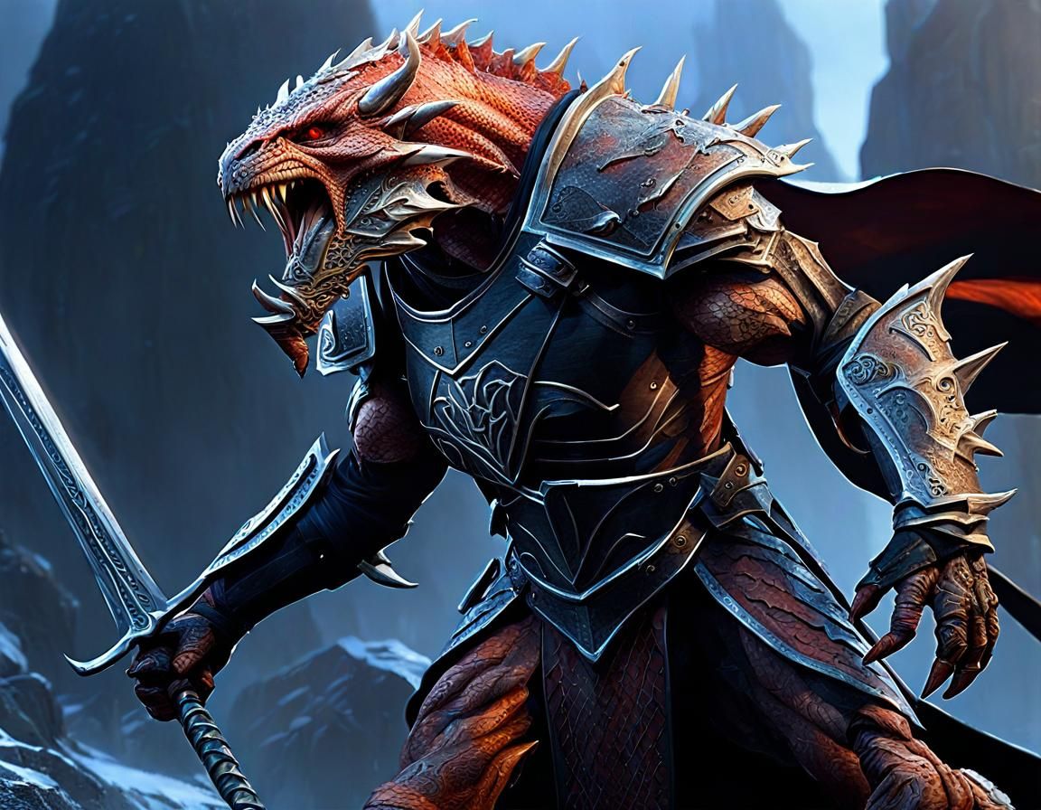 Dragonborn Warrior in Detailed Fantasy Art Style