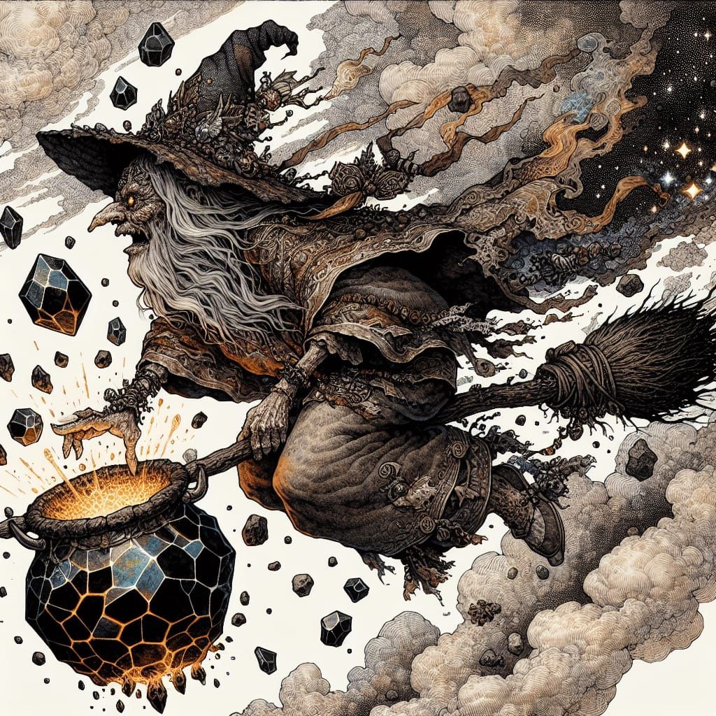 South Asian Witch Soaring on Enchanted Broomstick