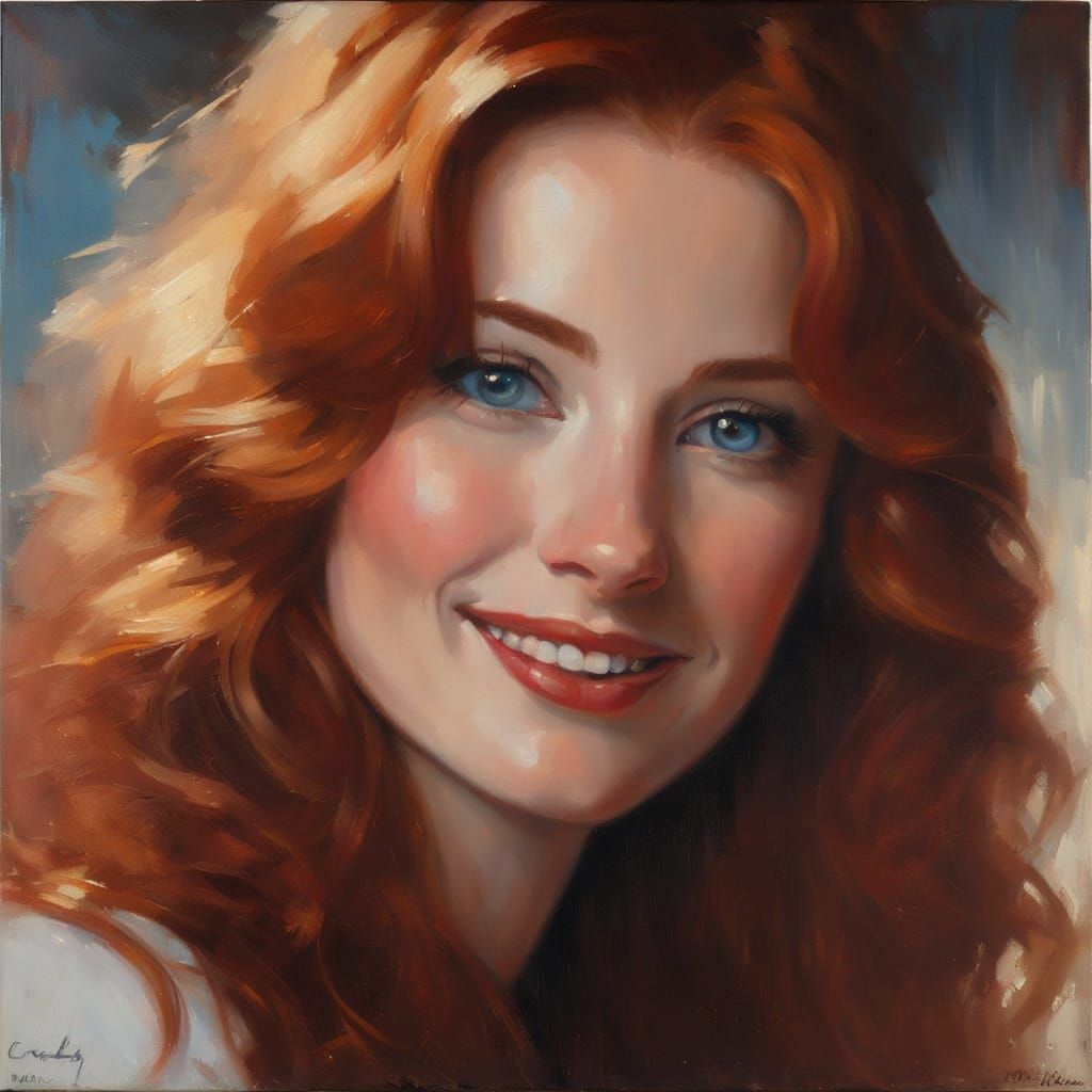 Charming Redhead Portrait in Impressionistic Oil Style