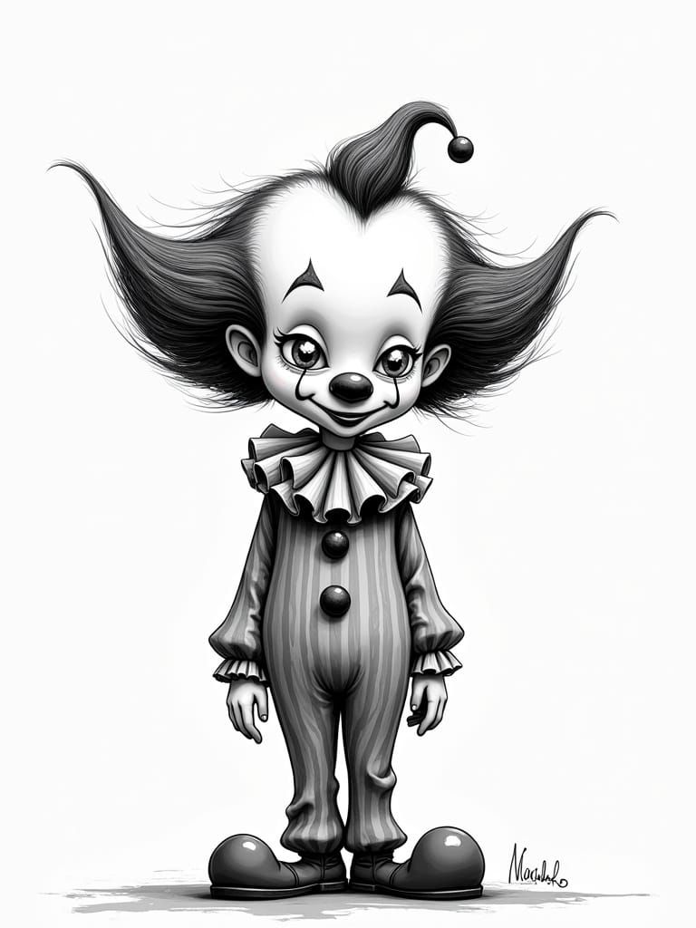 Clown in Whimsical World: Cartoon-Style Drawing