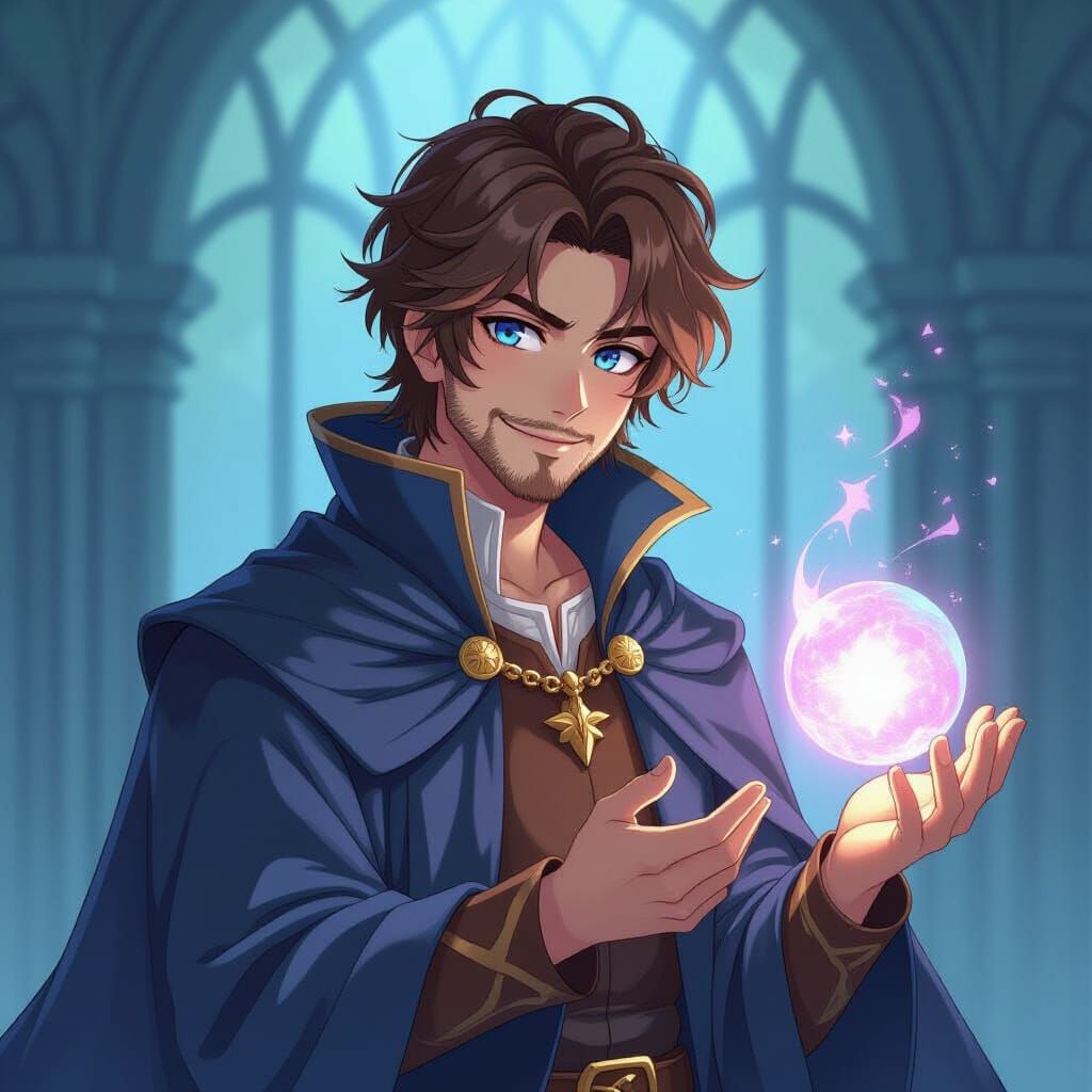 Powerful Mage in Anime Style, Cel-Shaded Art