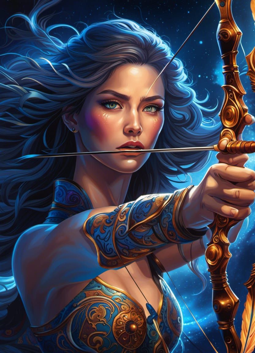 Sagittarius: Young Archer Woman in Digital Art Style