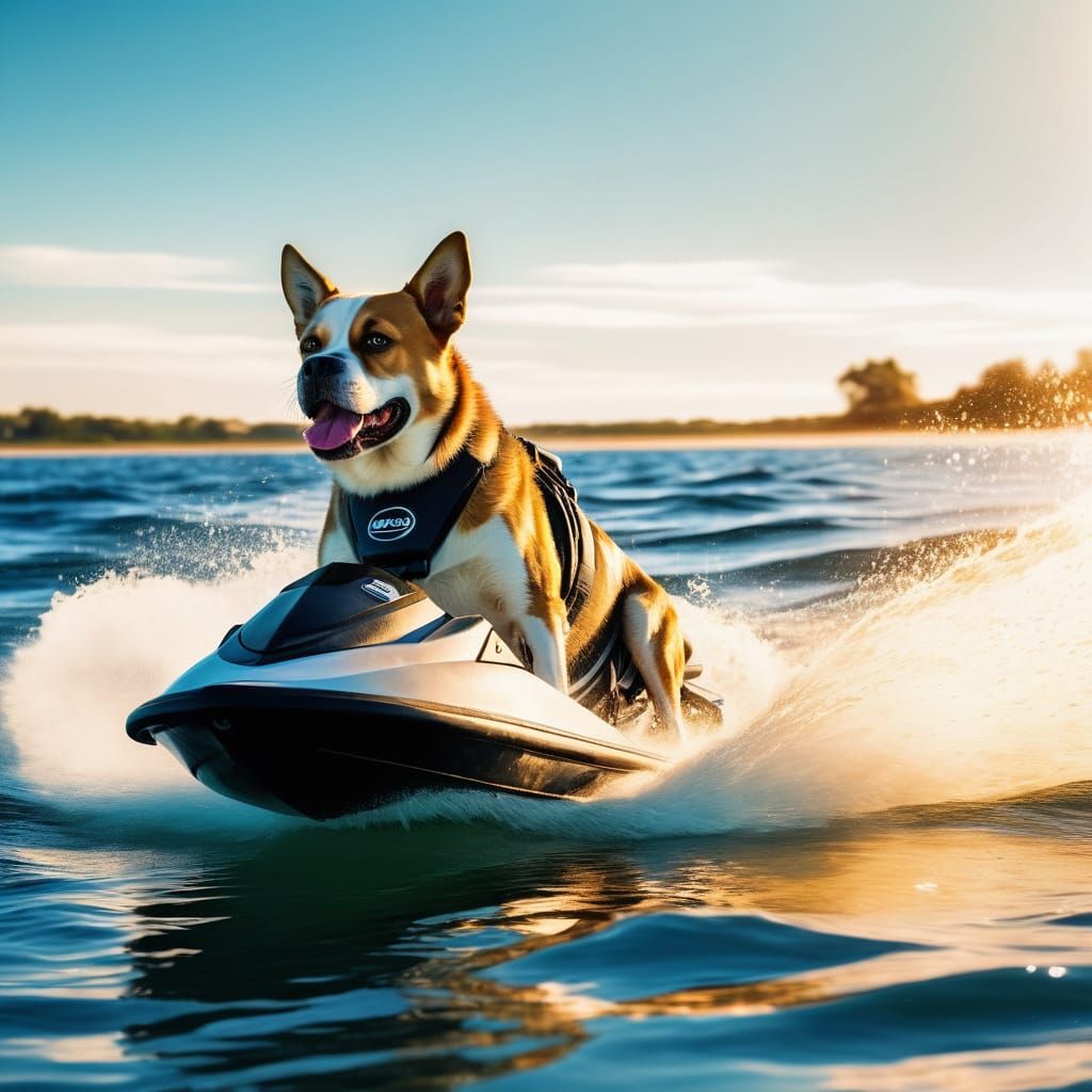 Vibrant Summer Splash: Dog Jetski Adventure