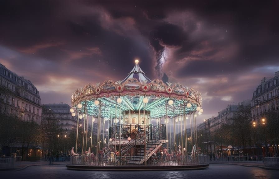 Magical Paris Carousel in Hyperrealistic Unreal Engine Style